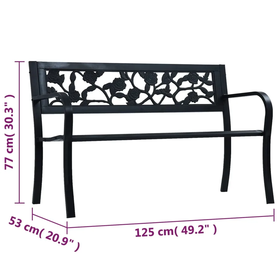Banc de jardin 125 cm Noir Acier - 7