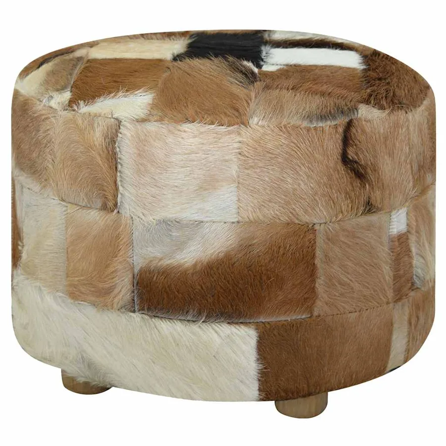 Pouf cuir de chèvre Rond 50 x 50 x 45 cm - 5
