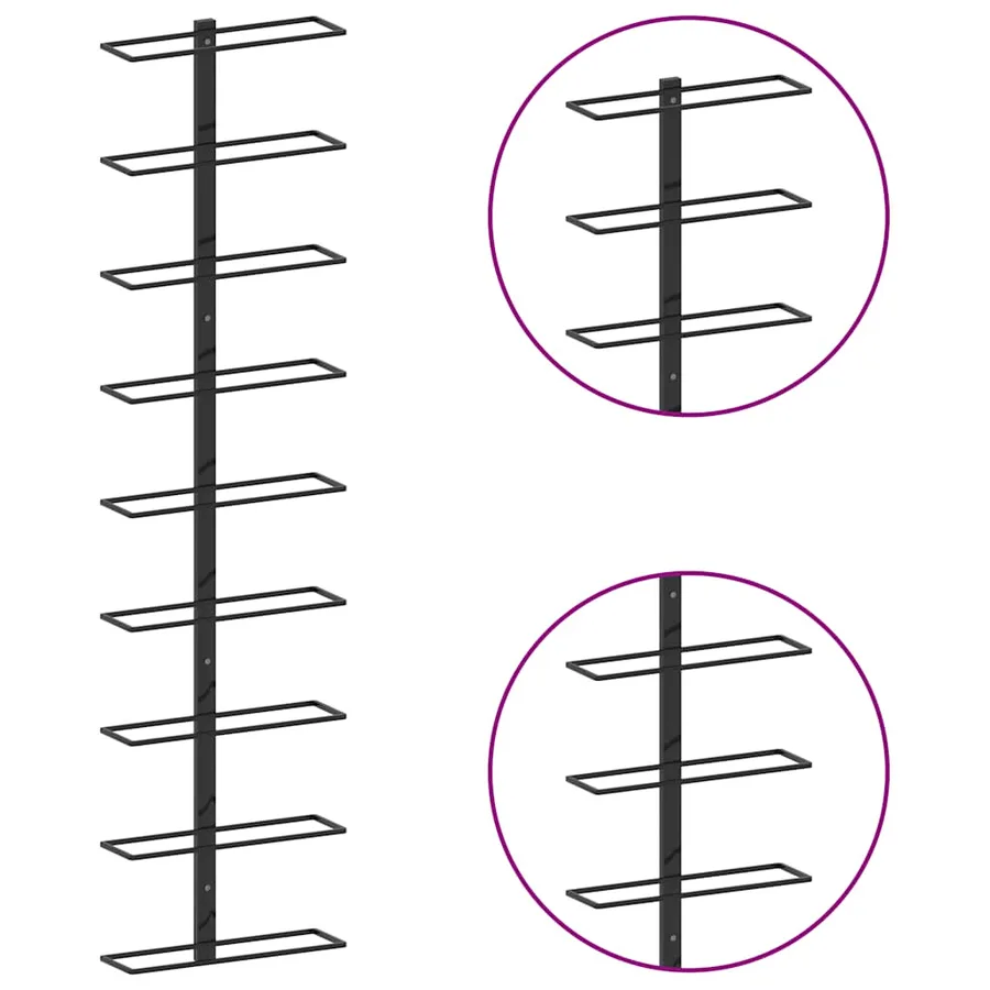 Casiers à bouteilles muraux pour 18 bouteilles 2 pcs Noir Fer - 9