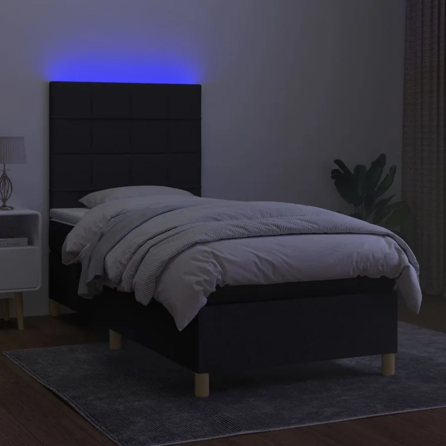 Sommier à lattes de lit et matelas et LED Noir 100x200 cm Tissu - 4
