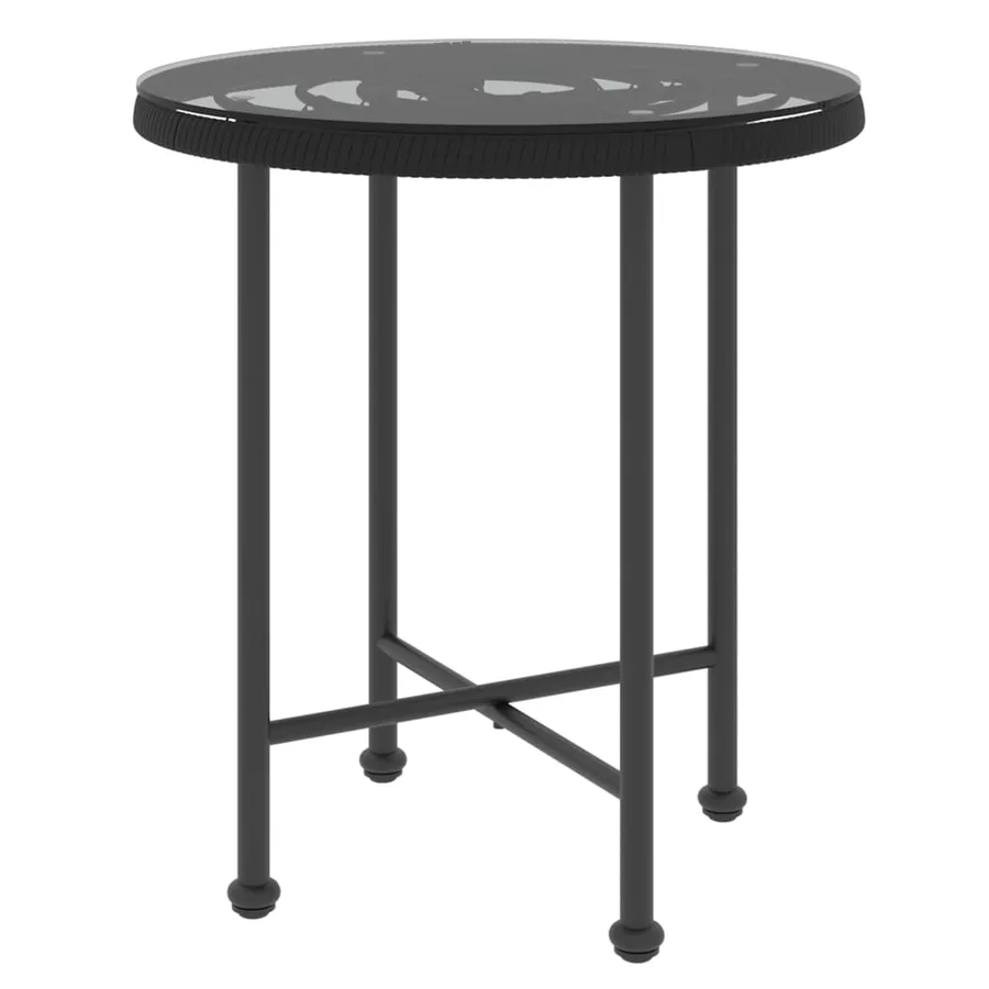 Table de salle à manger Noir Ø50 cm Verre trempé et acier - 2