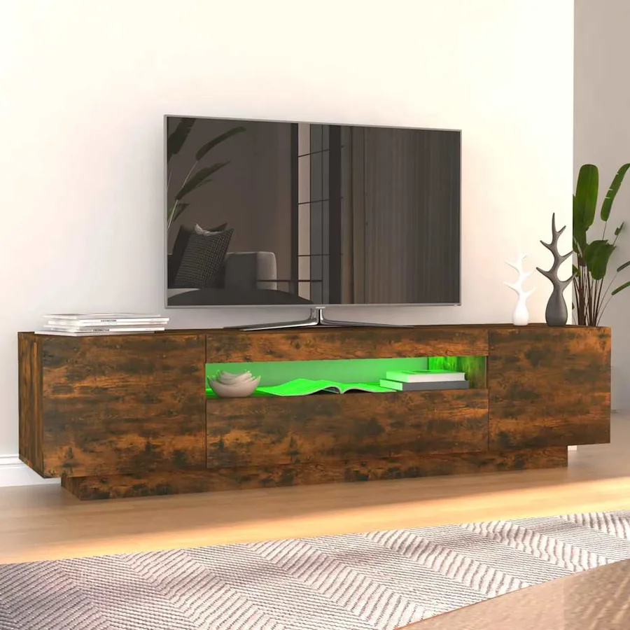 Meuble TV avec lumières LED Chêne fumé 160x35x40 cm - 3