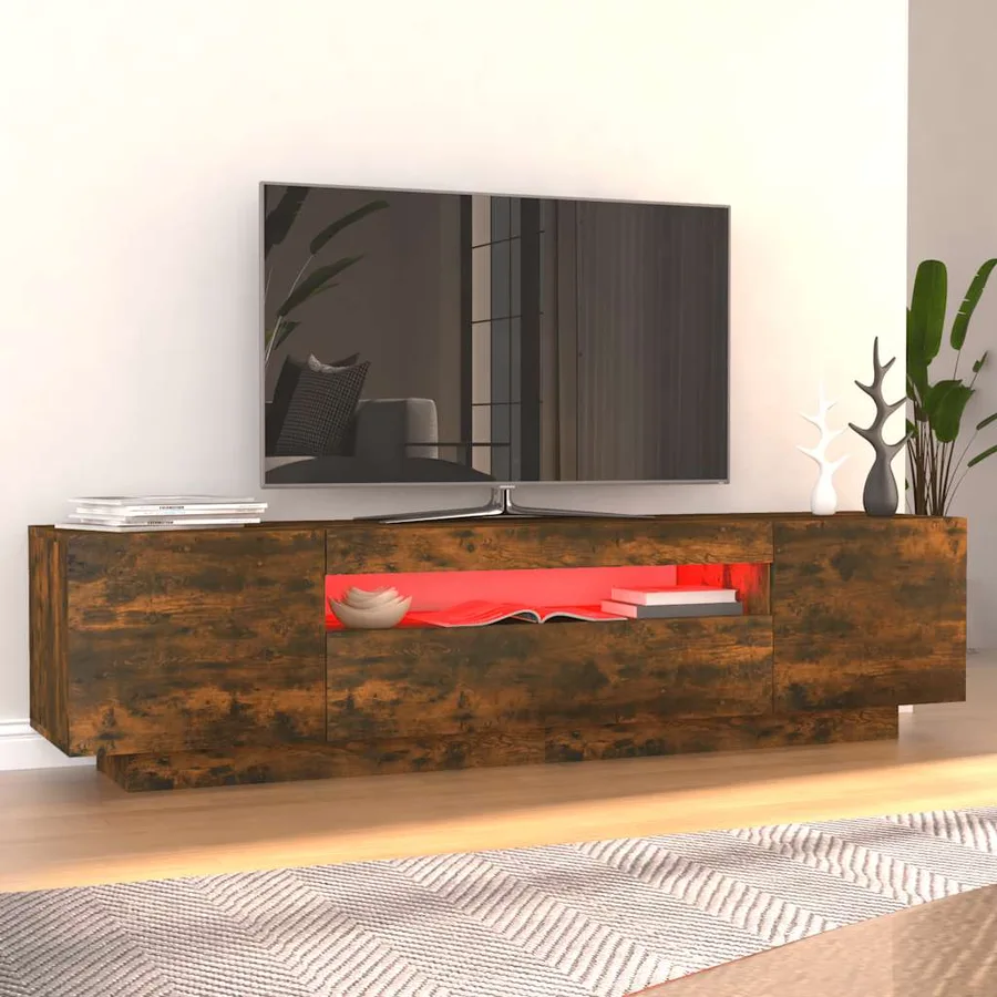 Meuble TV avec lumières LED Chêne fumé 160x35x40 cm - 4