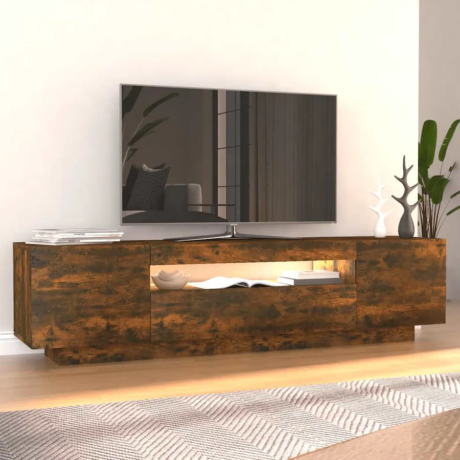 Meuble TV avec lumières LED Chêne fumé 160x35x40 cm - 5