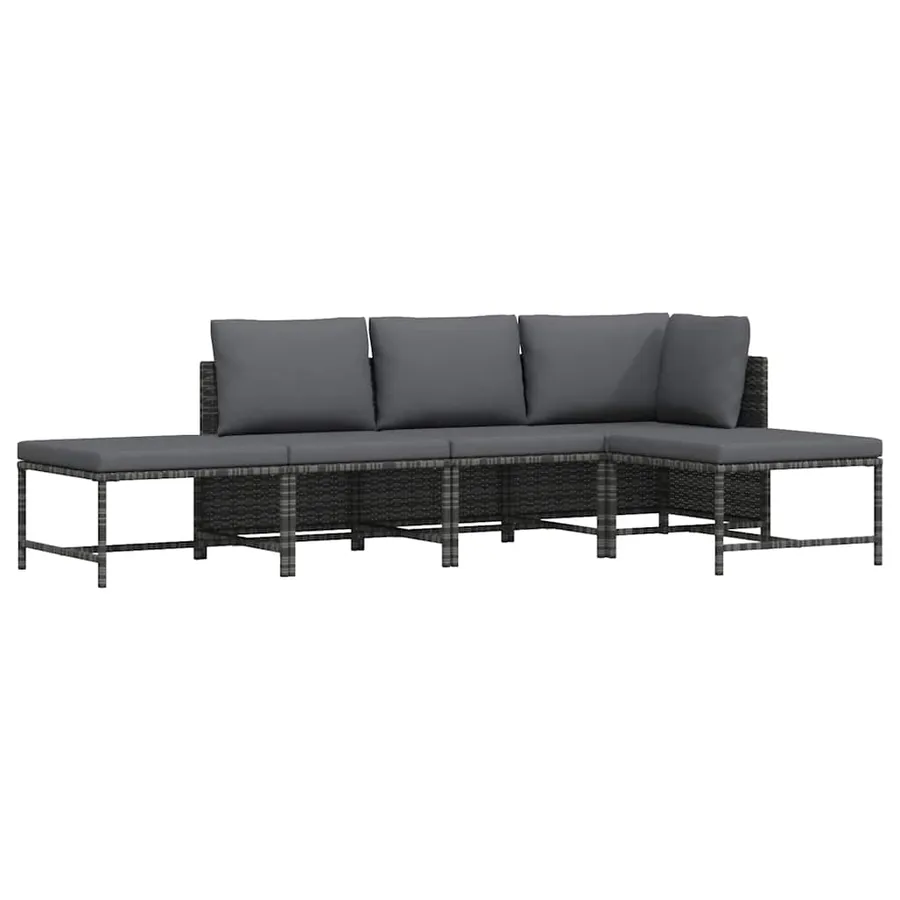 Salon de jardin 5 pcs avec coussins Gris Résine tressée