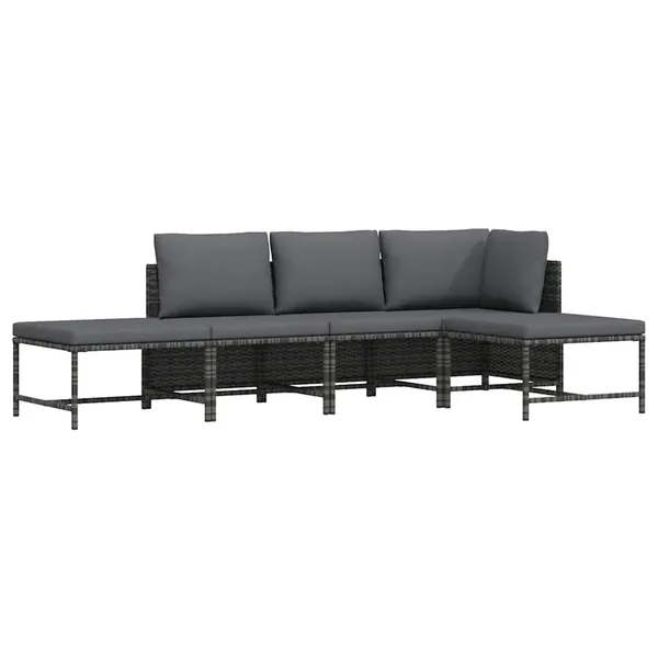 Salon de jardin 5 pcs avec coussins Gris Résine tressée