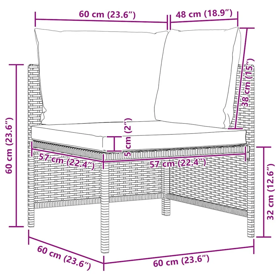 Salon de jardin 5 pcs avec coussins Gris Résine tressée - 11