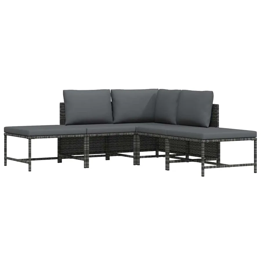 Salon de jardin 5 pcs avec coussins Gris Résine tressée - 4