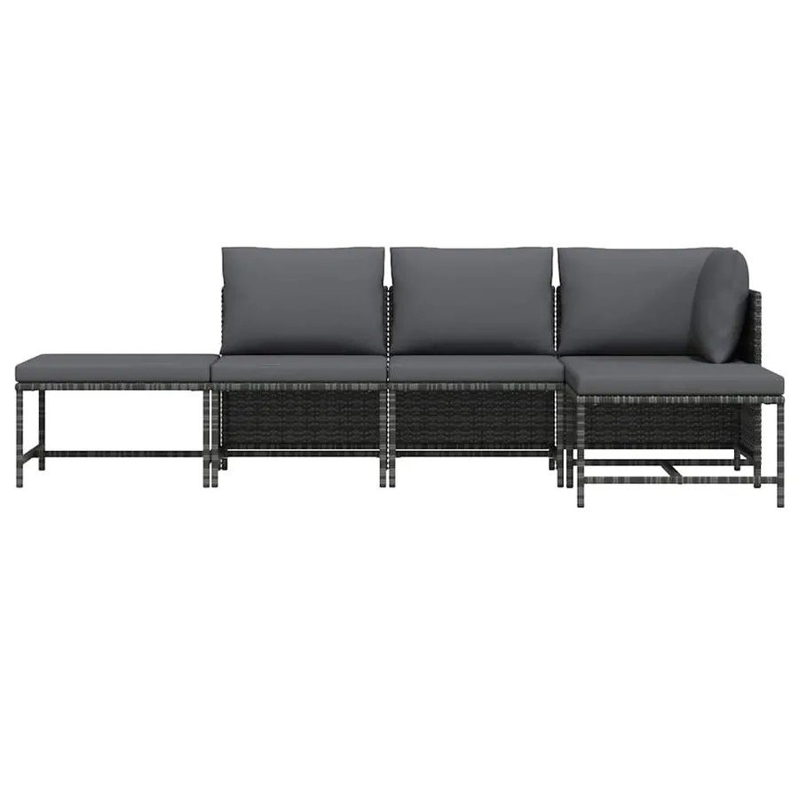 Salon de jardin 5 pcs avec coussins Gris Résine tressée - 5