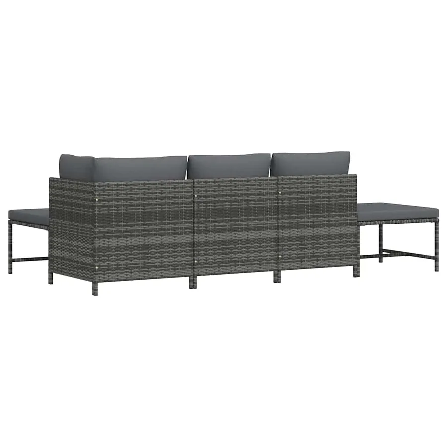 Salon de jardin 5 pcs avec coussins Gris Résine tressée - 7