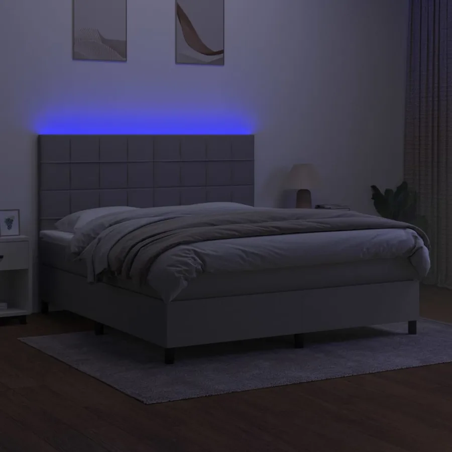 Sommier à lattes de lit et matelas et LED Gris clair 180x200 cm - 4