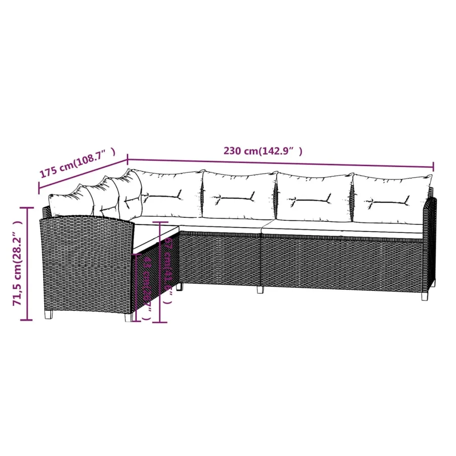 Salon de jardin 6 pcs avec coussins résine tressée gris - 11