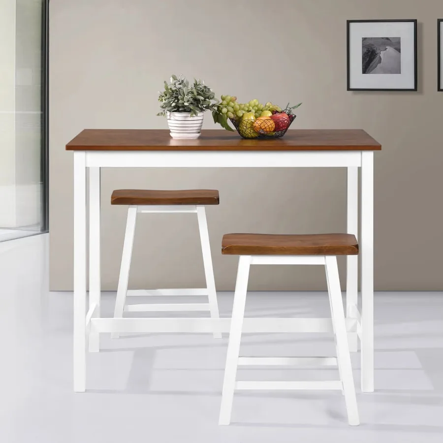Table de bar et tabouret 3 pcs Bois massif - 3