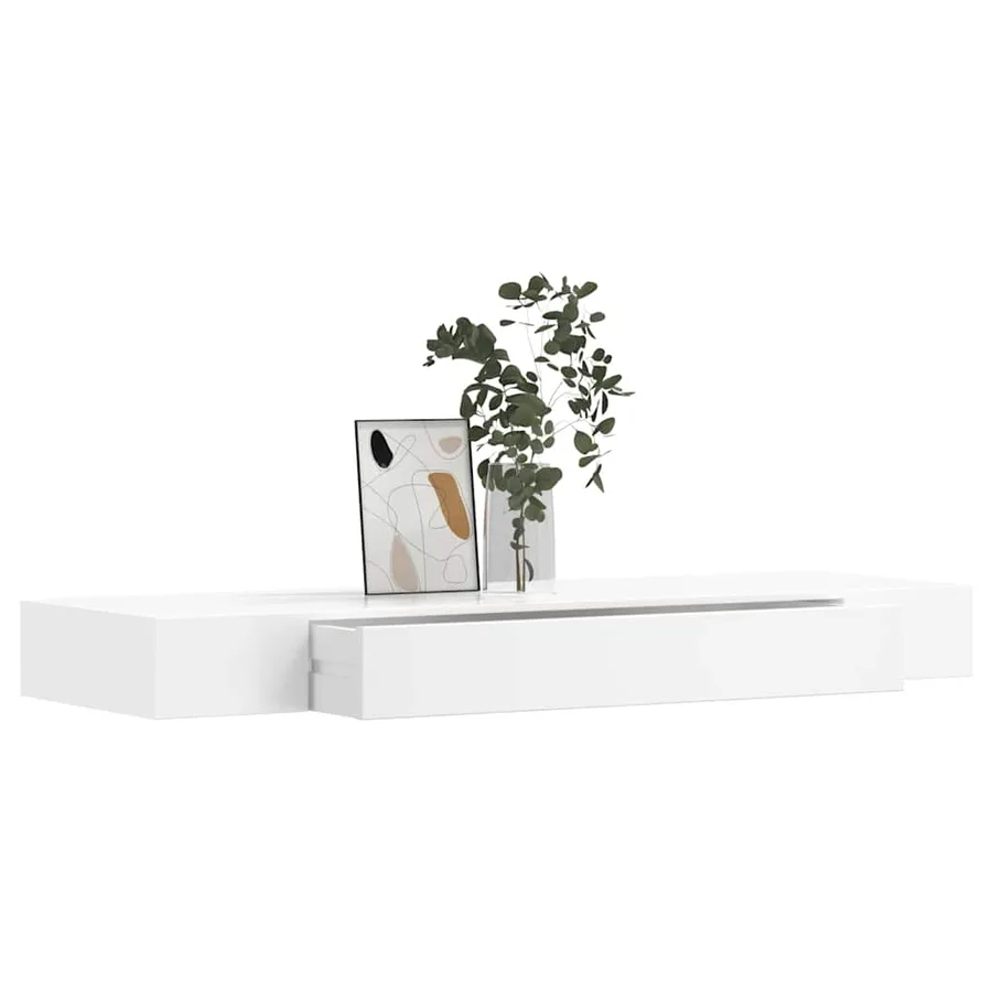 Étagère murale avec 1 tiroir MDF Blanc Rangement de livres/DVD - 3
