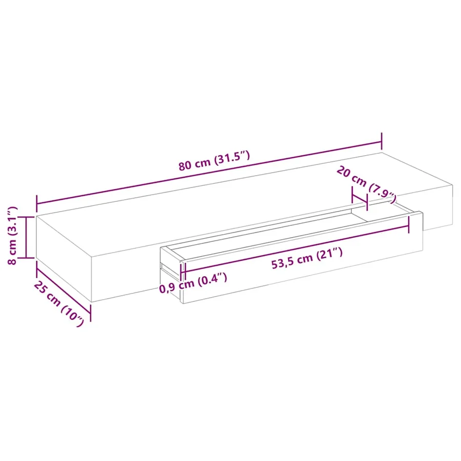 Étagère murale avec 1 tiroir MDF Blanc Rangement de livres/DVD - 9
