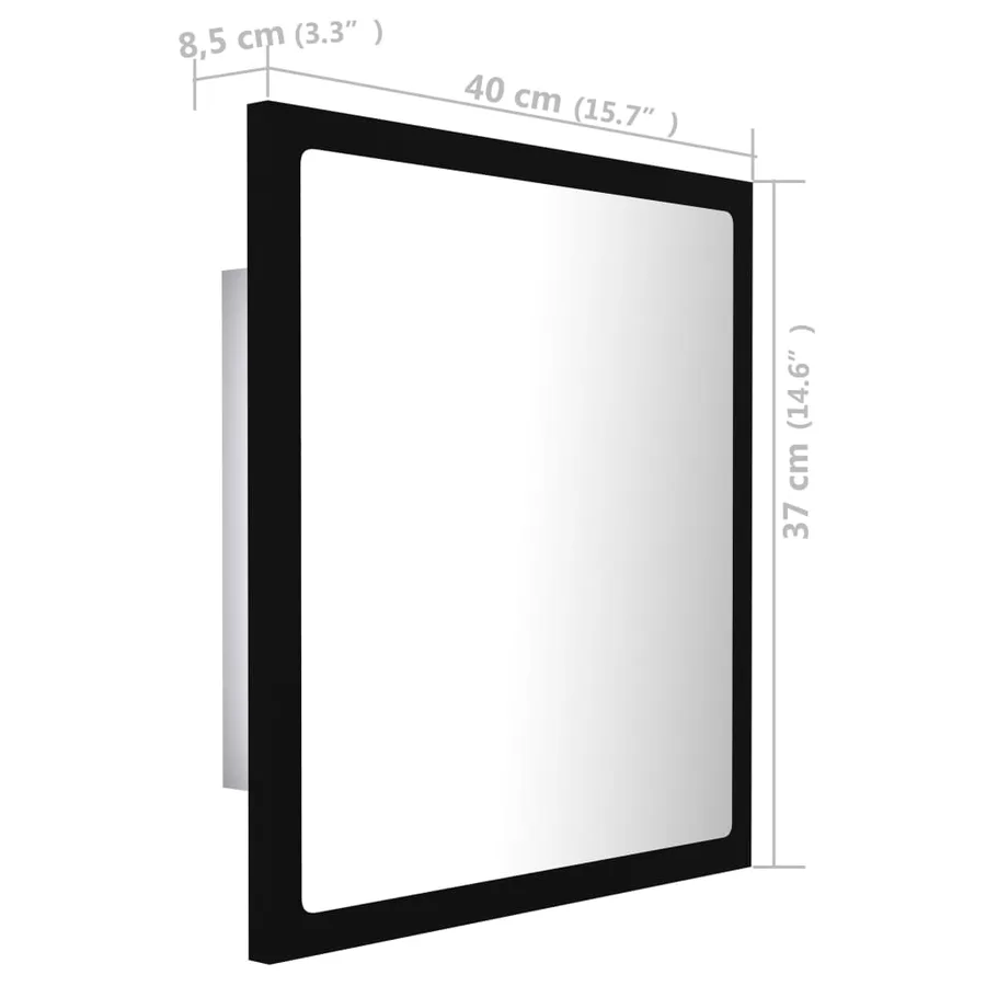Miroir à LED de salle de bain Noir 40x8,5x37 cm Acrylique - 14