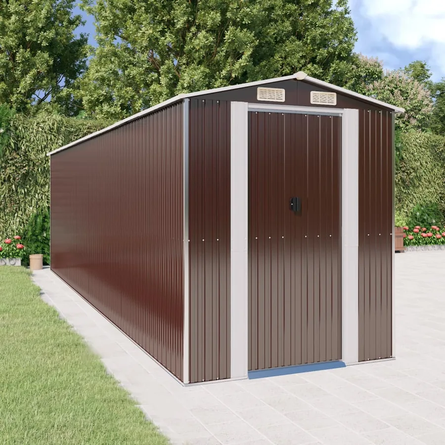 Abri de jardin Marron foncé 192x689x223 cm Métal galvanisé
