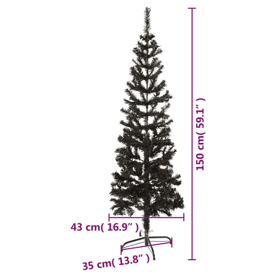 Sapin de Noël étroit Noir 150 cm - 8