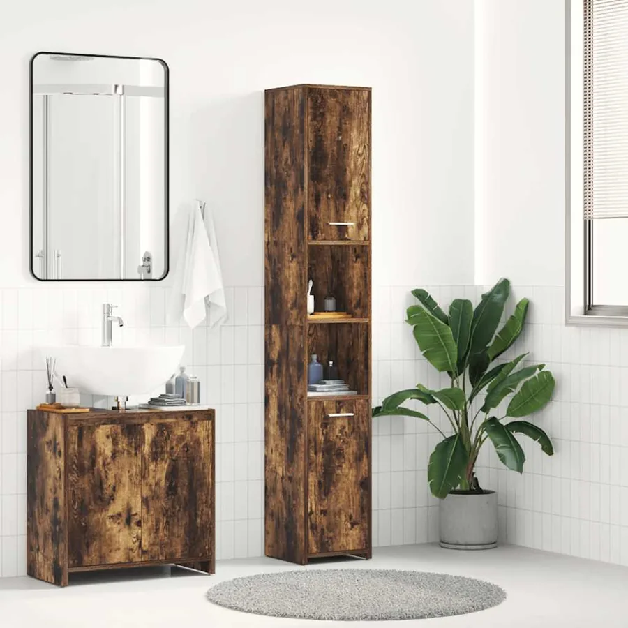 Armoire de bain Chêne fumé 30x30x183,5 cm Bois d'ingénierie
