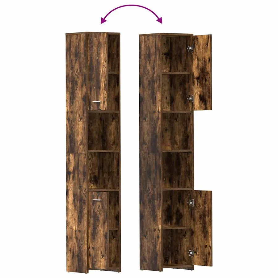 Armoire de bain Chêne fumé 30x30x183,5 cm Bois d'ingénierie - 10