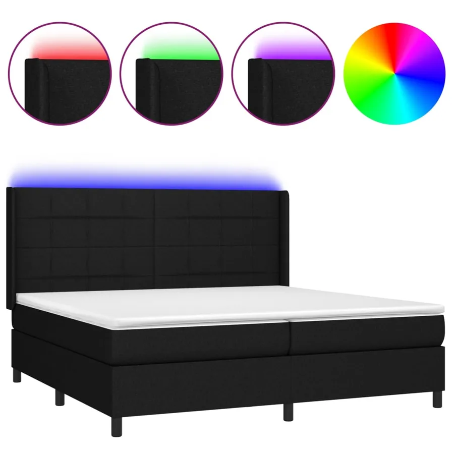 Sommier à lattes de lit et matelas et LED Noir 200x200 cm Tissu - 2