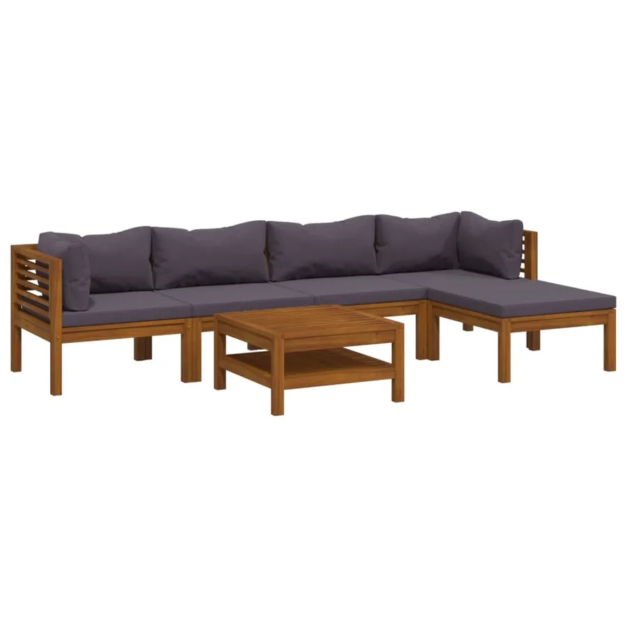 Salon de jardin 6 pcs avec coussin Bois d'acacia solide - 2