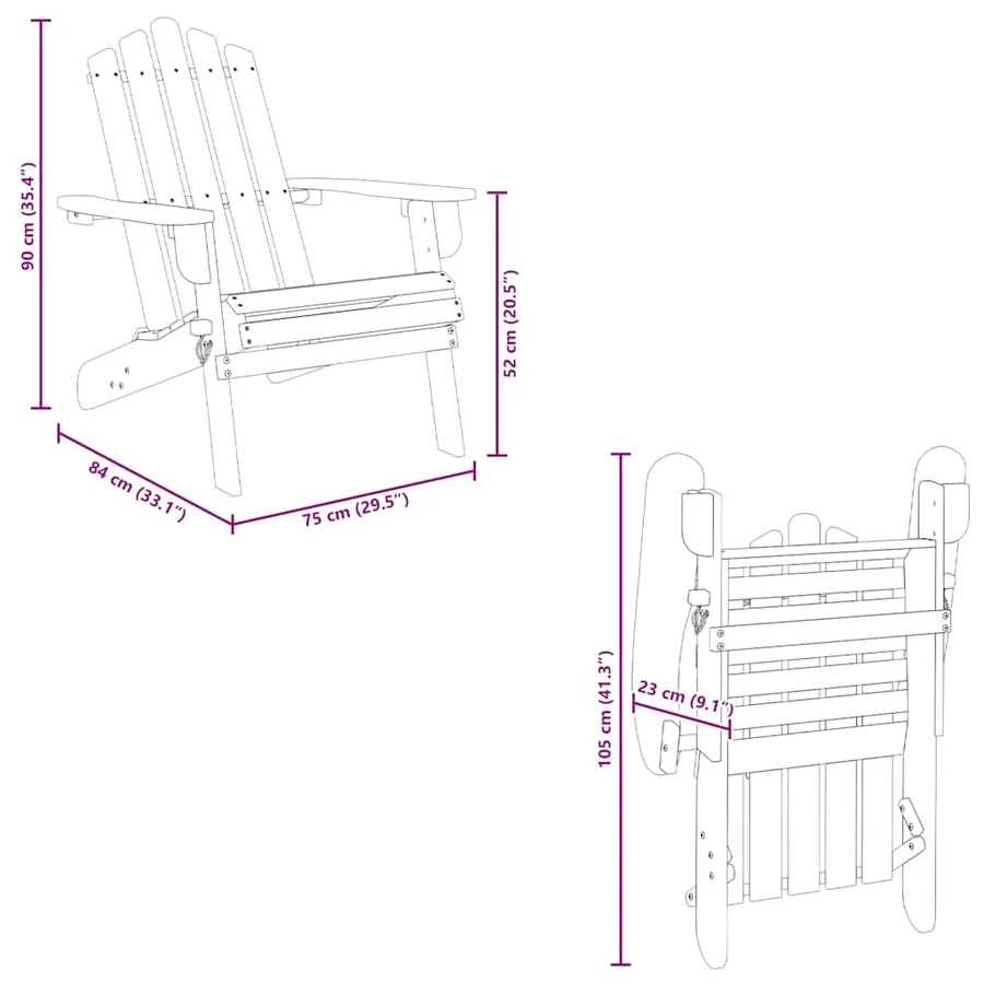 Chaises Adirondack de jardin lot de 2 Bois massif d'acacia - 10