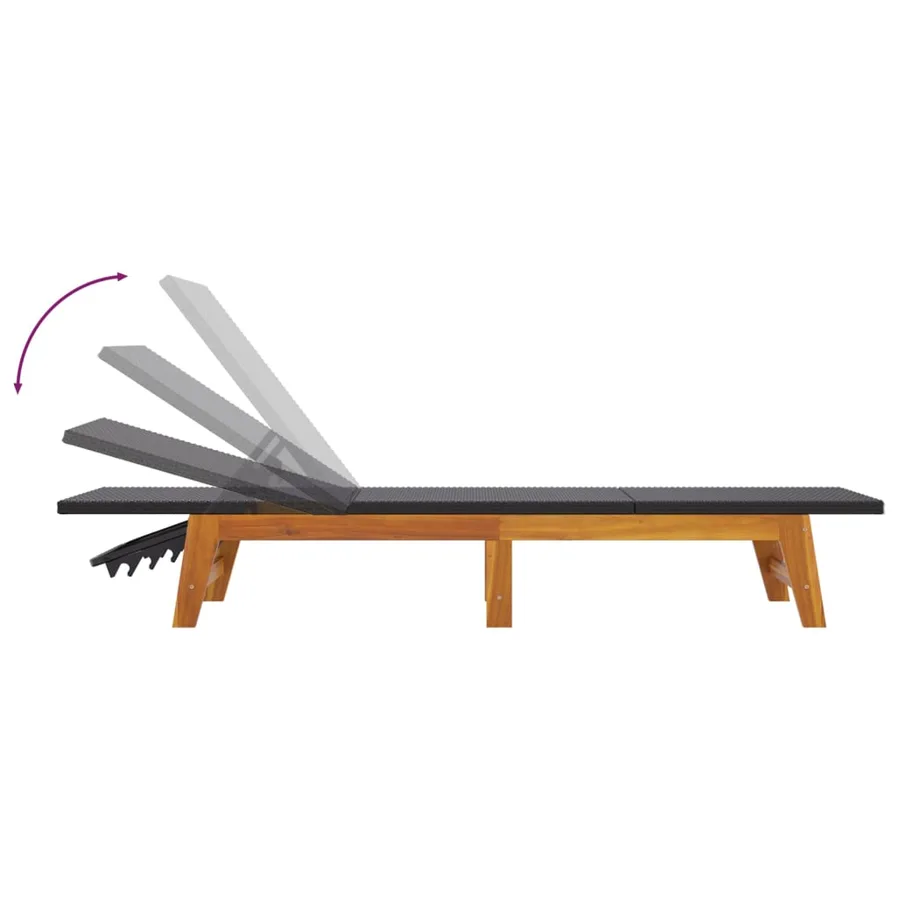 Chaises longues lot de 2 noir/marron résine tressée/bois acacia - 7