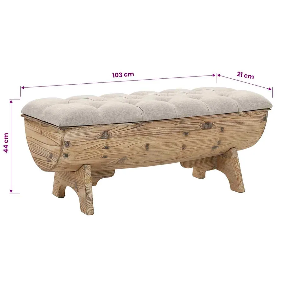 Banc de rangement Bois massif et tissu 103 x 51 x 44 cm - 10
