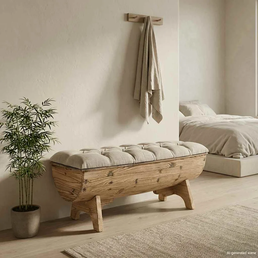 Banc de rangement Bois massif et tissu 103 x 51 x 44 cm - 3