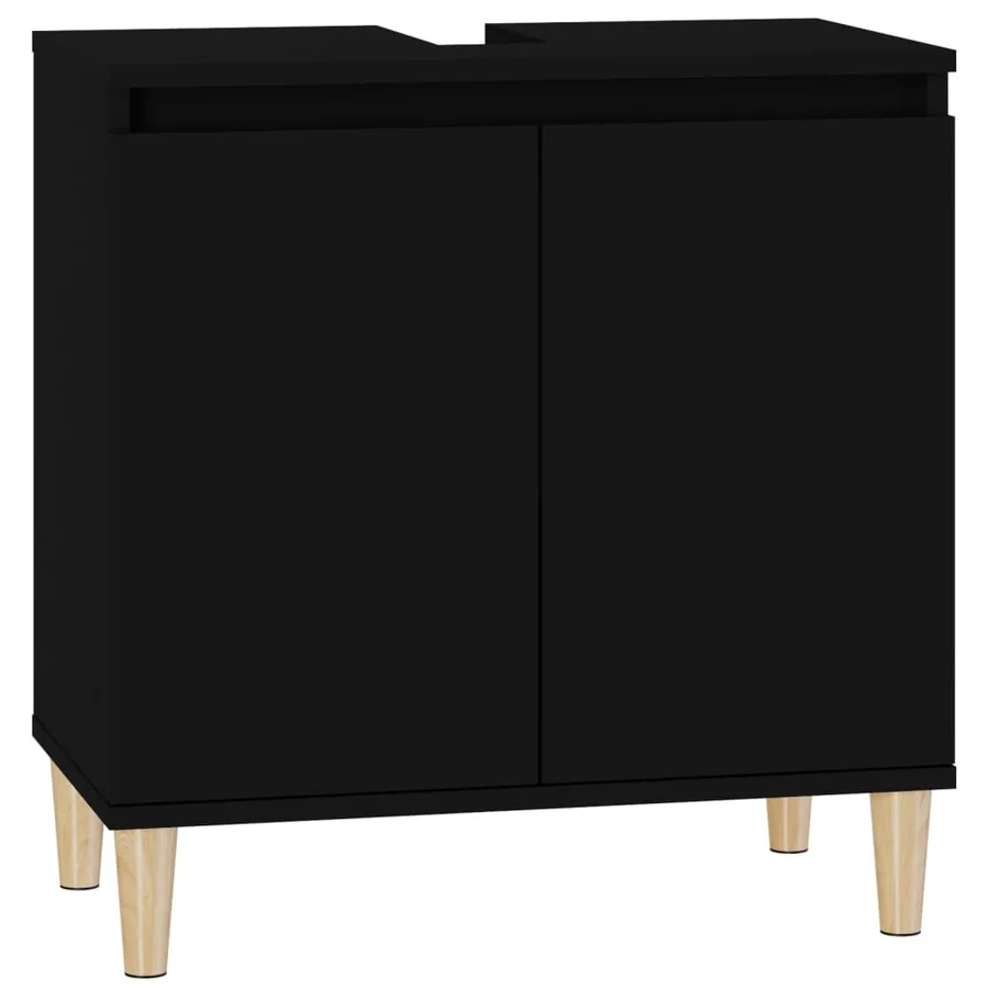 Meuble d'évier noir 58x33x60 cm bois d'ingénierie - 2