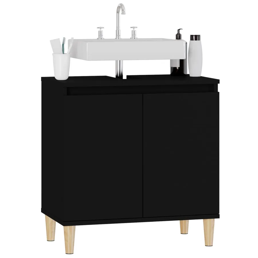 Meuble d'évier noir 58x33x60 cm bois d'ingénierie - 4