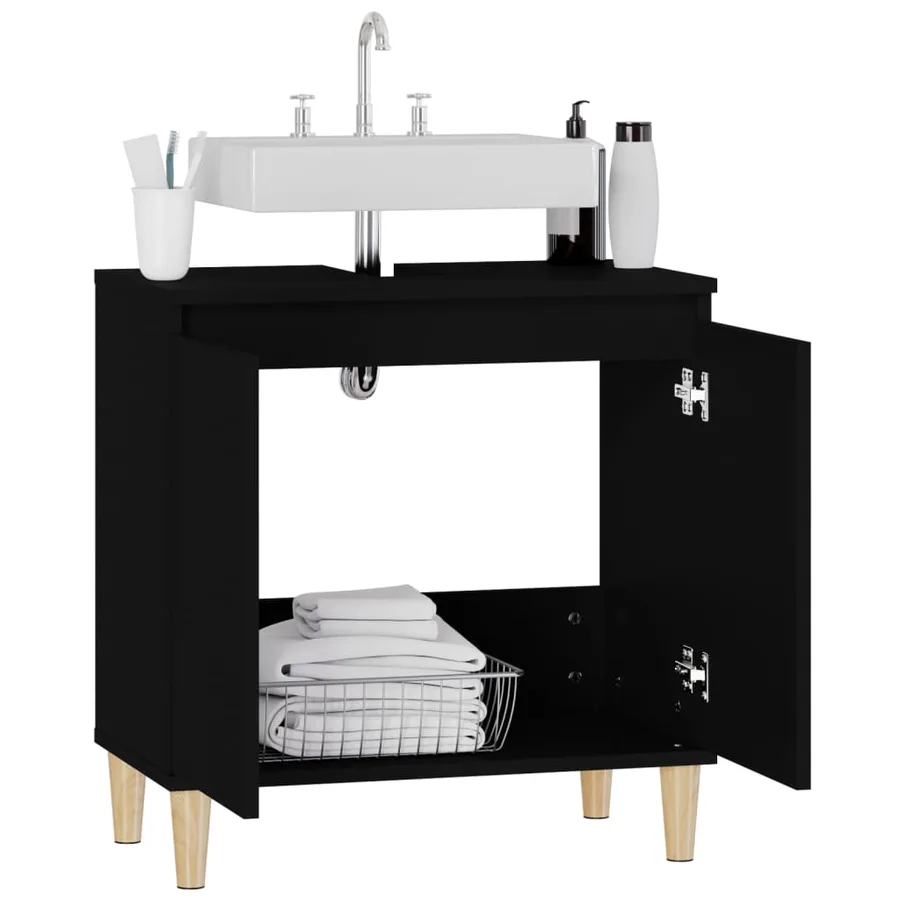 Meuble d'évier noir 58x33x60 cm bois d'ingénierie - 5