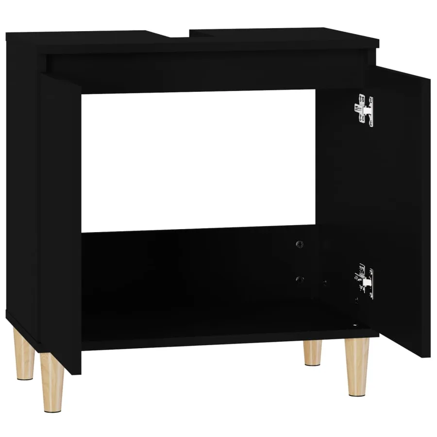 Meuble d'évier noir 58x33x60 cm bois d'ingénierie - 7