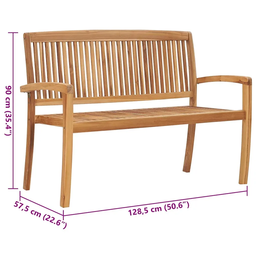 Banc de jardin empilable et coussin 128,5cm Bois de teck massif - 8