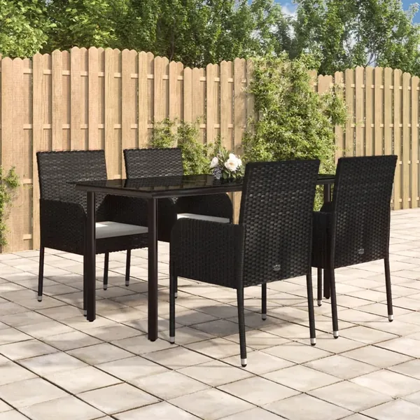 Ensemble à manger de jardin coussins 5pcs Noir Résine tressée