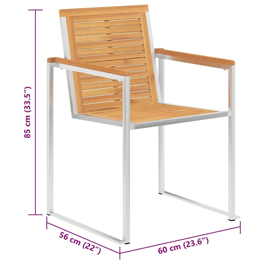 Chaises de jardin avec coussins lot de 2 Acacia solide et acier - 11