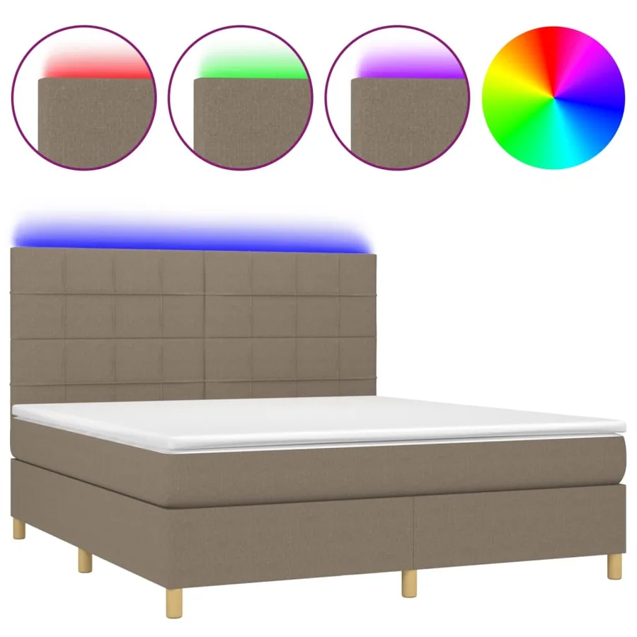 Sommier à lattes de lit et matelas et LED Taupe 180x200cm Tissu - 2