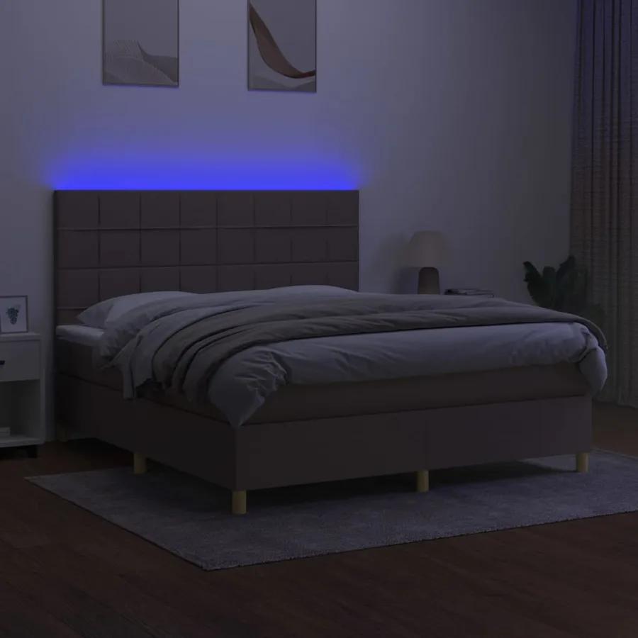 Sommier à lattes de lit et matelas et LED Taupe 180x200cm Tissu - 4