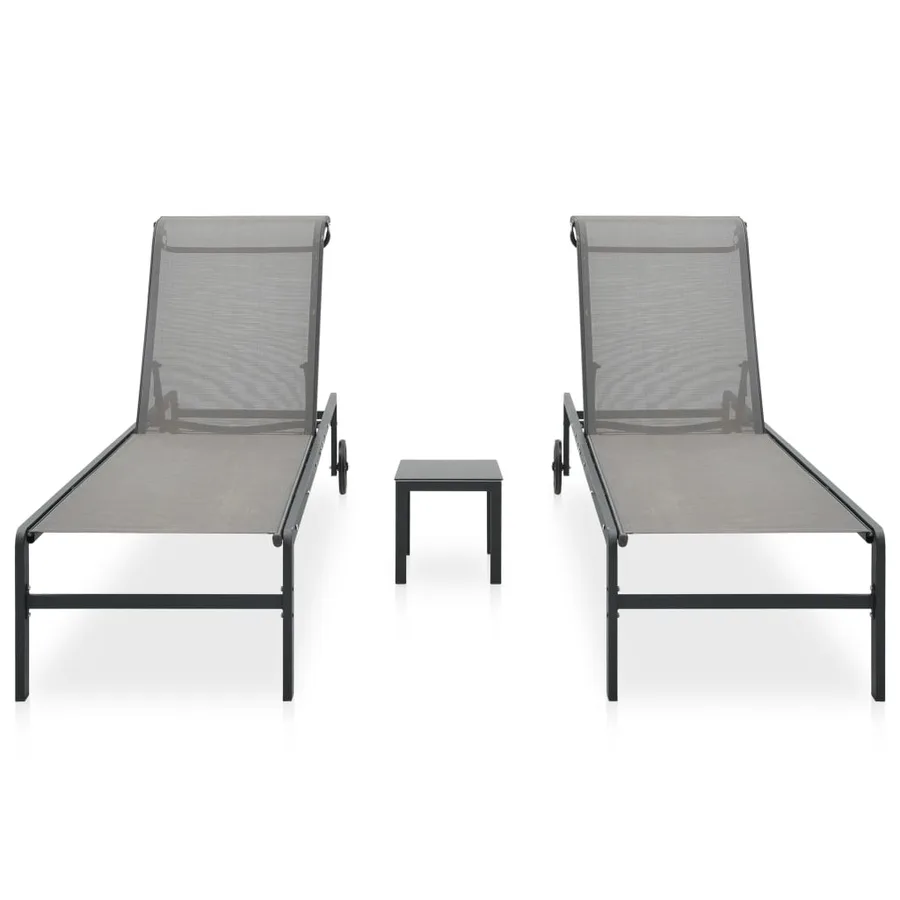 Chaises longues lot de 2 avec table Textilène et acier - 2