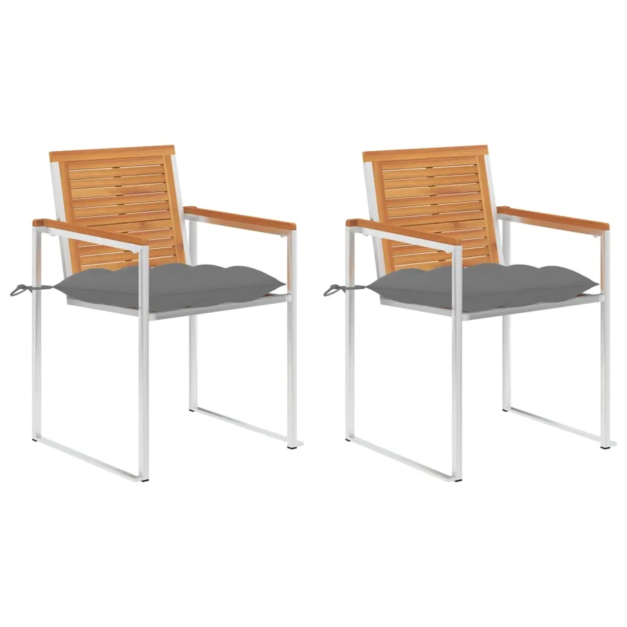 Chaises de jardin avec coussins lot de 2 Acacia solide et acier