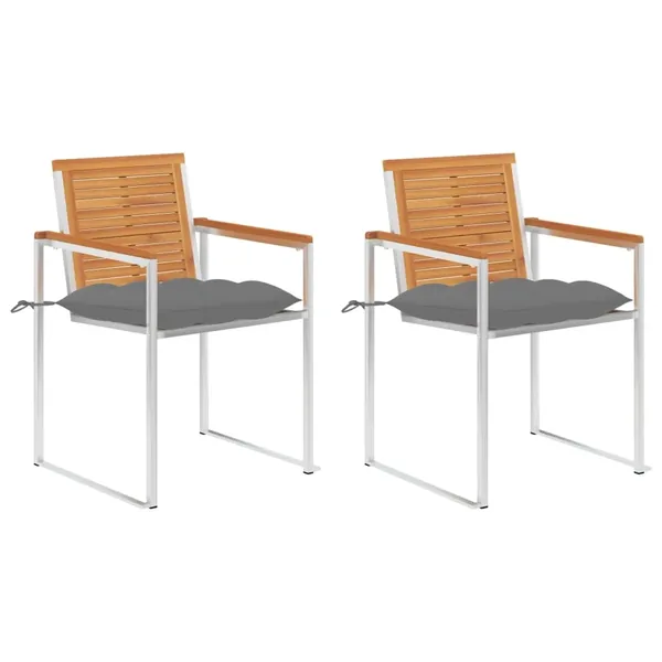Chaises de jardin avec coussins lot de 2 Acacia solide et acier