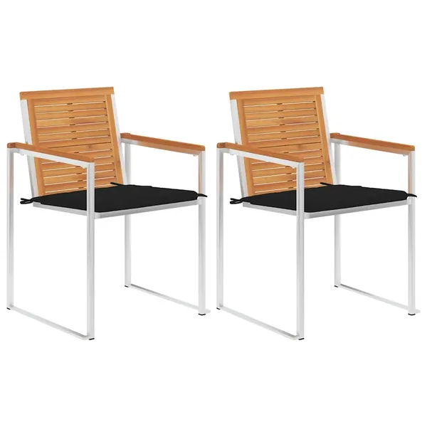 Chaises de jardin avec coussins lot de 2 Acacia solide et acier