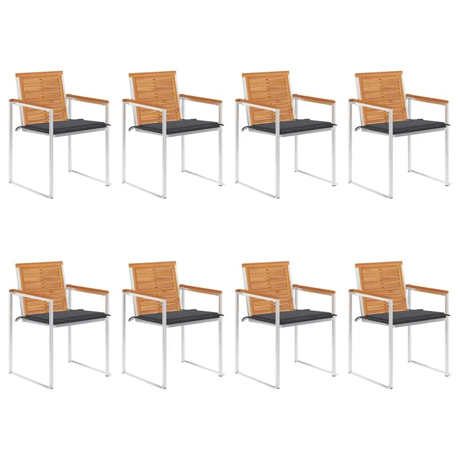 Chaises de jardin lot de 8 avec coussins Bois d'acacia solide