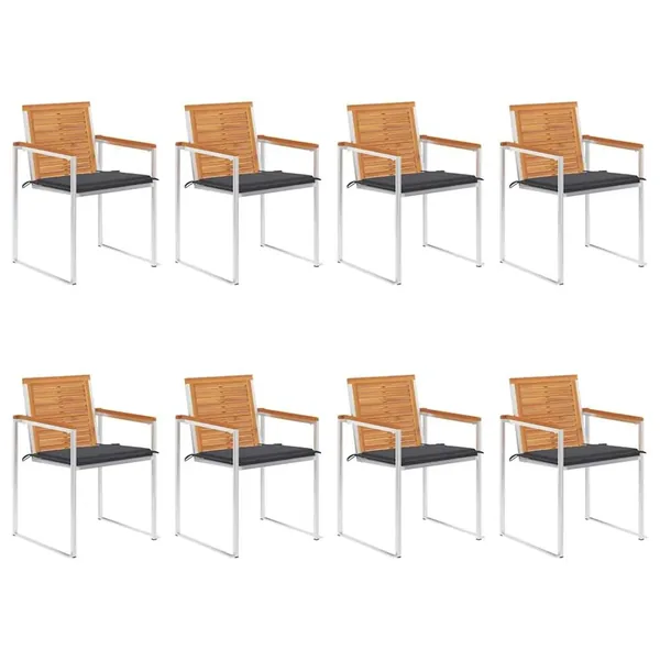 Chaises de jardin lot de 8 avec coussins Bois d'acacia solide