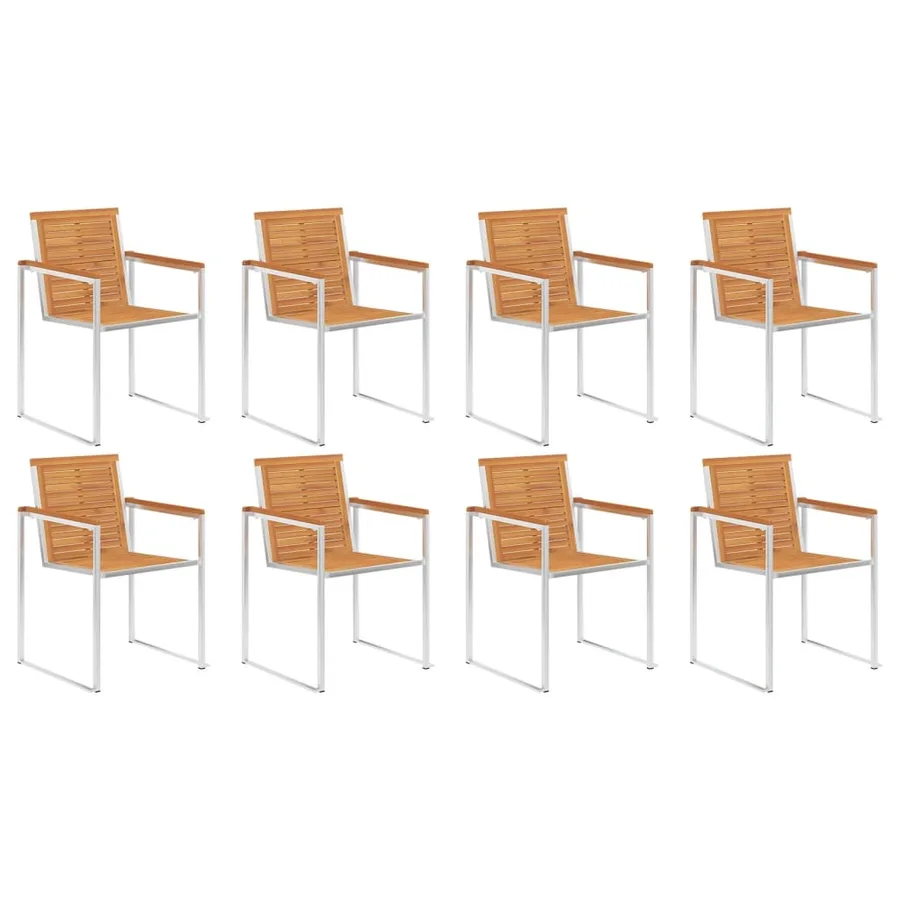 Chaises de jardin lot de 8 avec coussins Bois d'acacia solide - 3