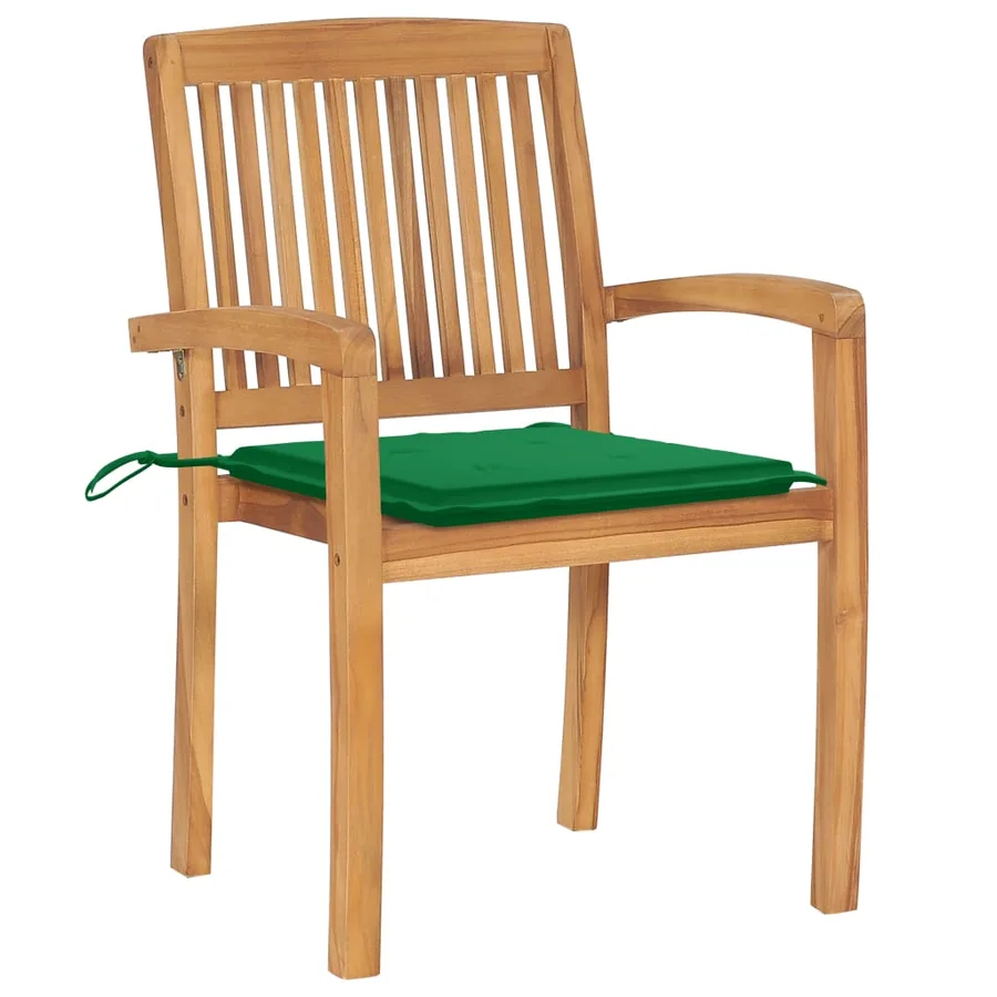 Chaises de jardin empilables avec coussins lot de 6 Teck solide - 3