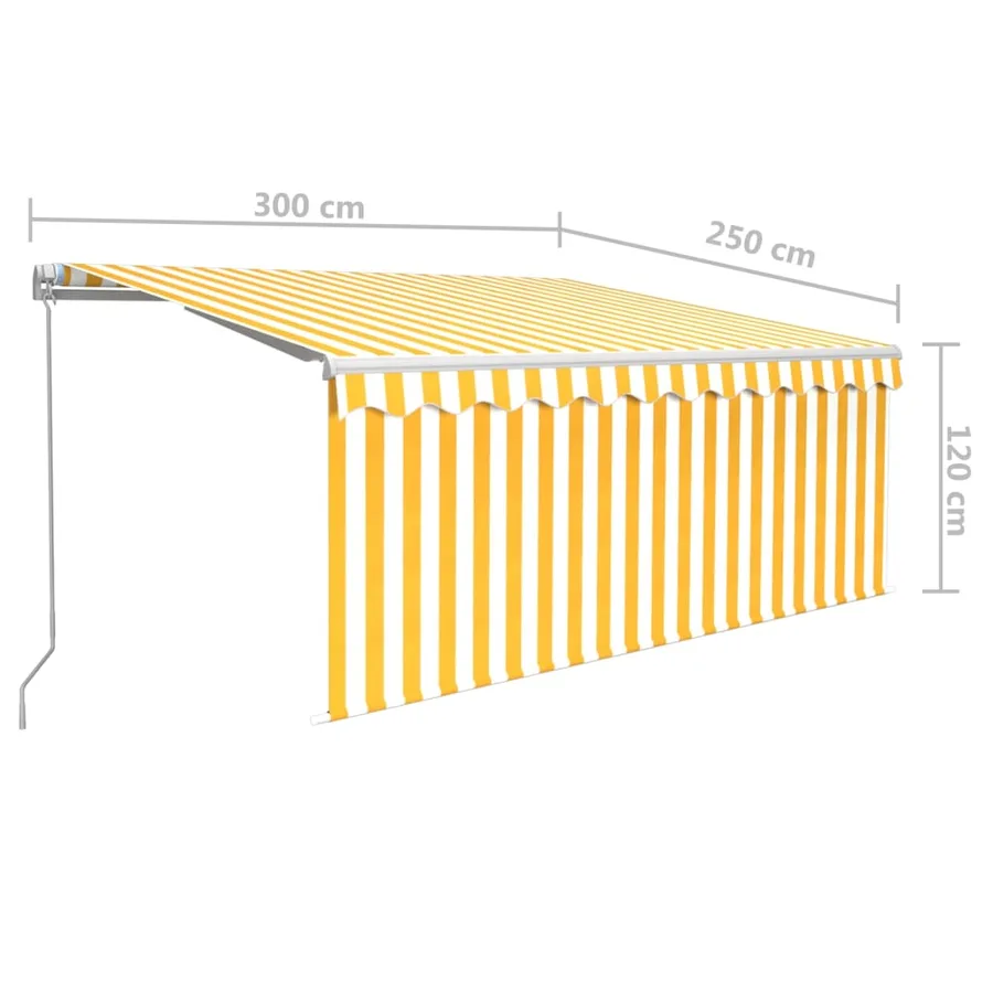 Auvent manuel rétractable avec store 3x2,5 m Jaune et blanc - 7
