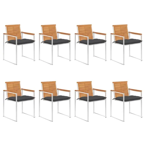 Chaises de jardin lot de 8 avec coussins Bois d'acacia solide