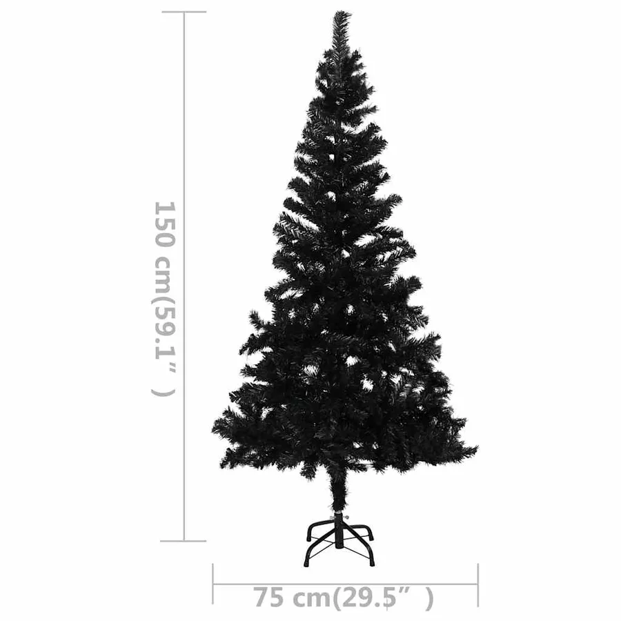 Arbre de Noël artificiel pré-éclairé et boules noir 150 cm PVC - 12